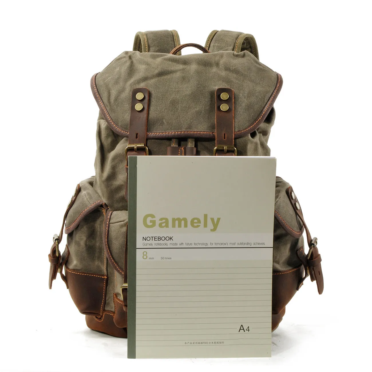 Large Capacity Canvas Stitching Leather Hiking Backpacks