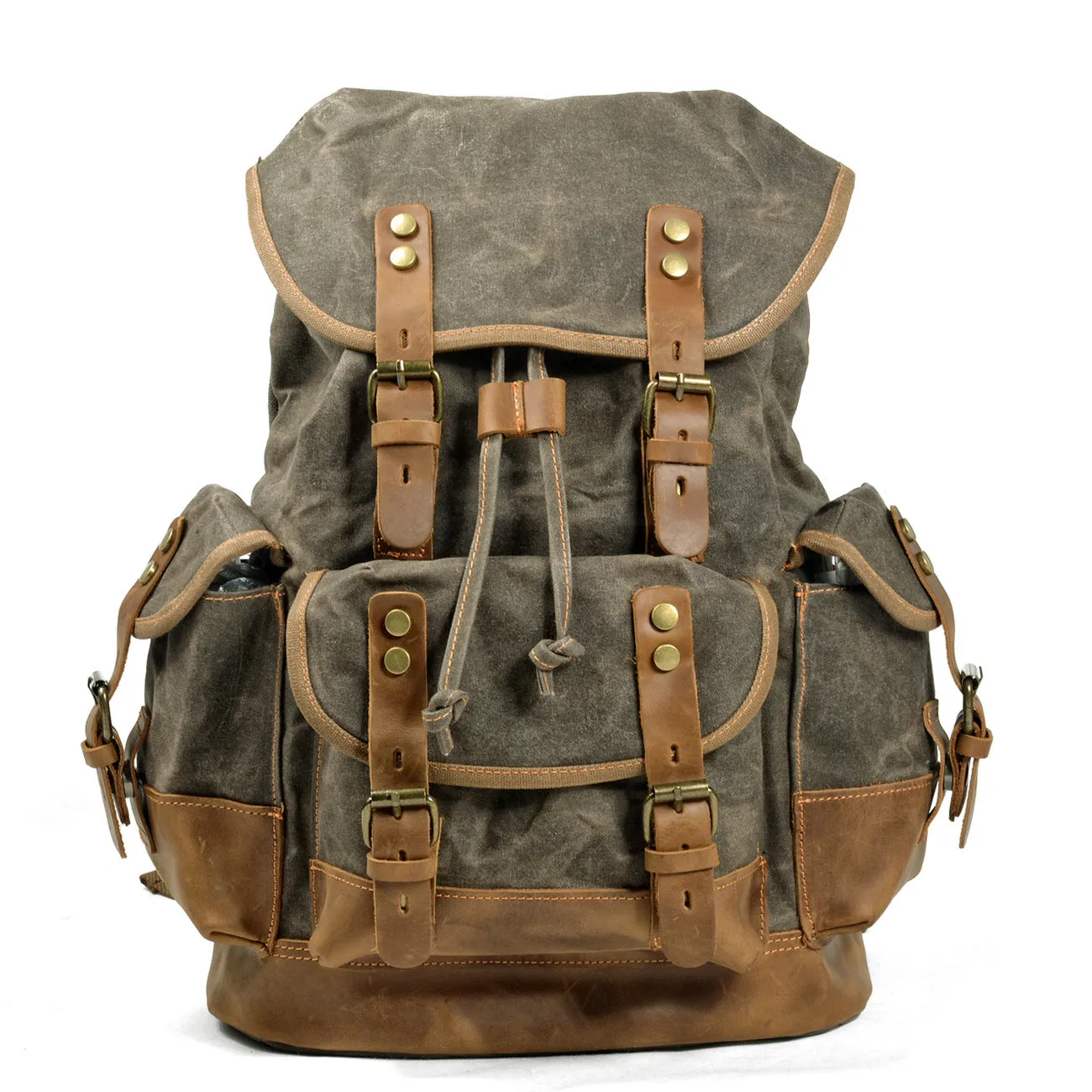 Large Capacity Canvas Stitching Leather Hiking Backpacks