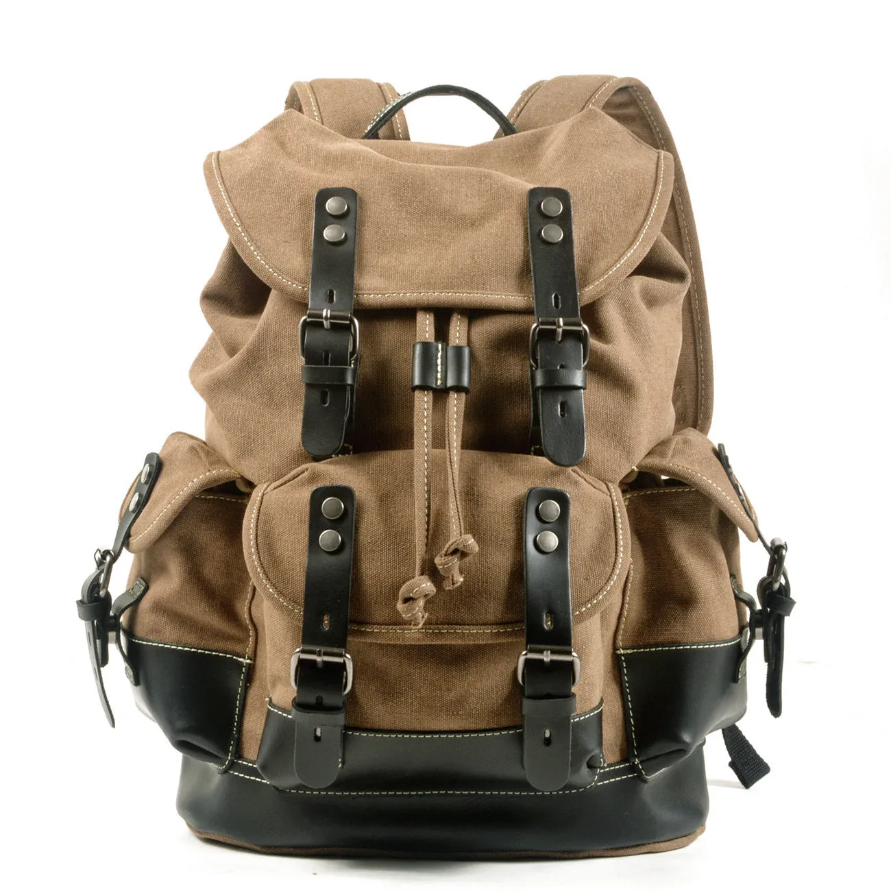 Large Capacity Canvas Stitching Leather Hiking Backpacks