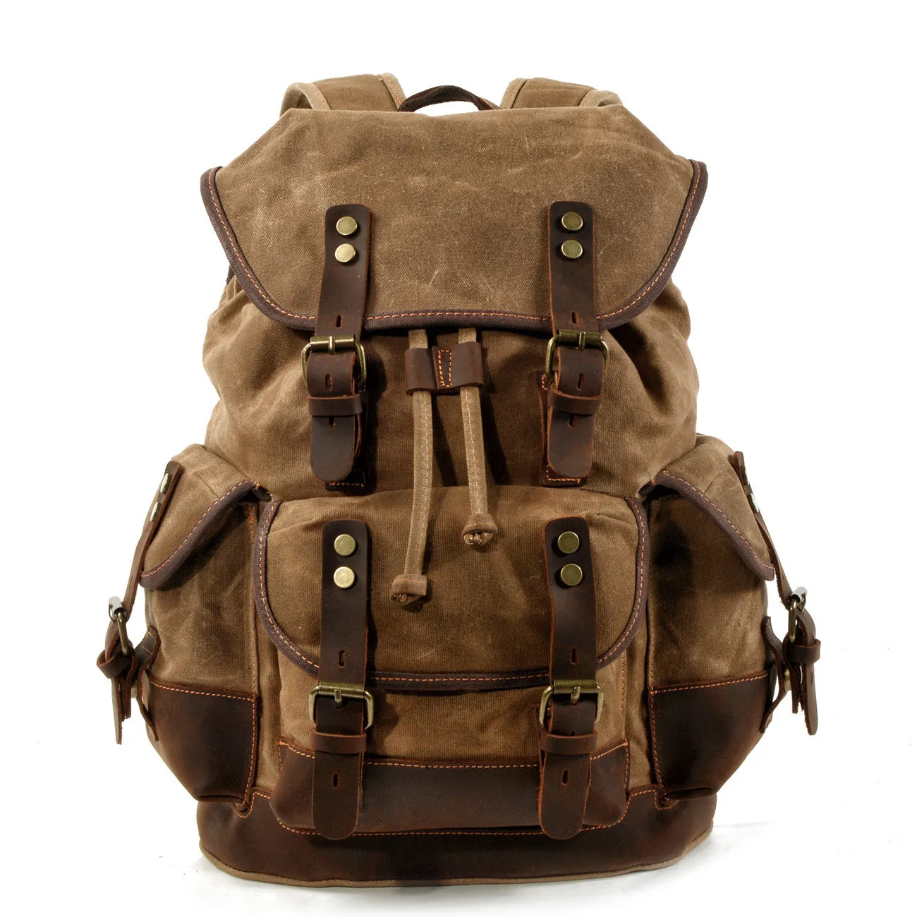 Large Capacity Canvas Stitching Leather Hiking Backpacks