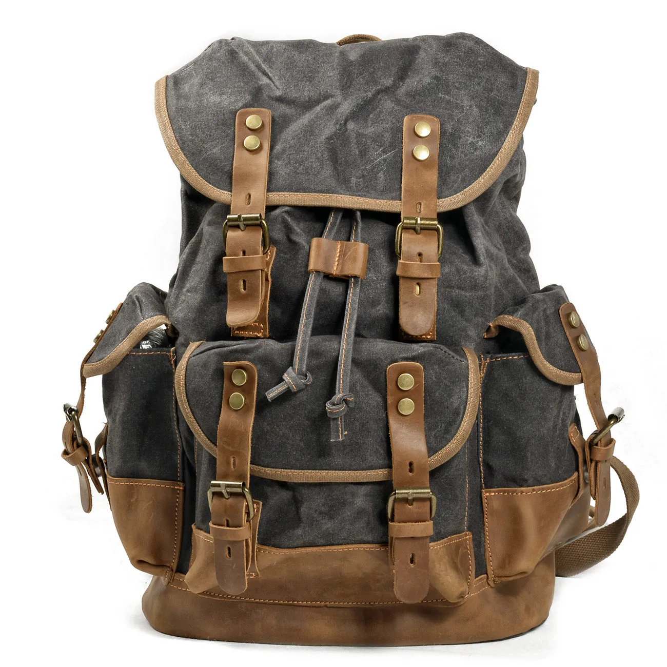 Large Capacity Canvas Stitching Leather Hiking Backpacks