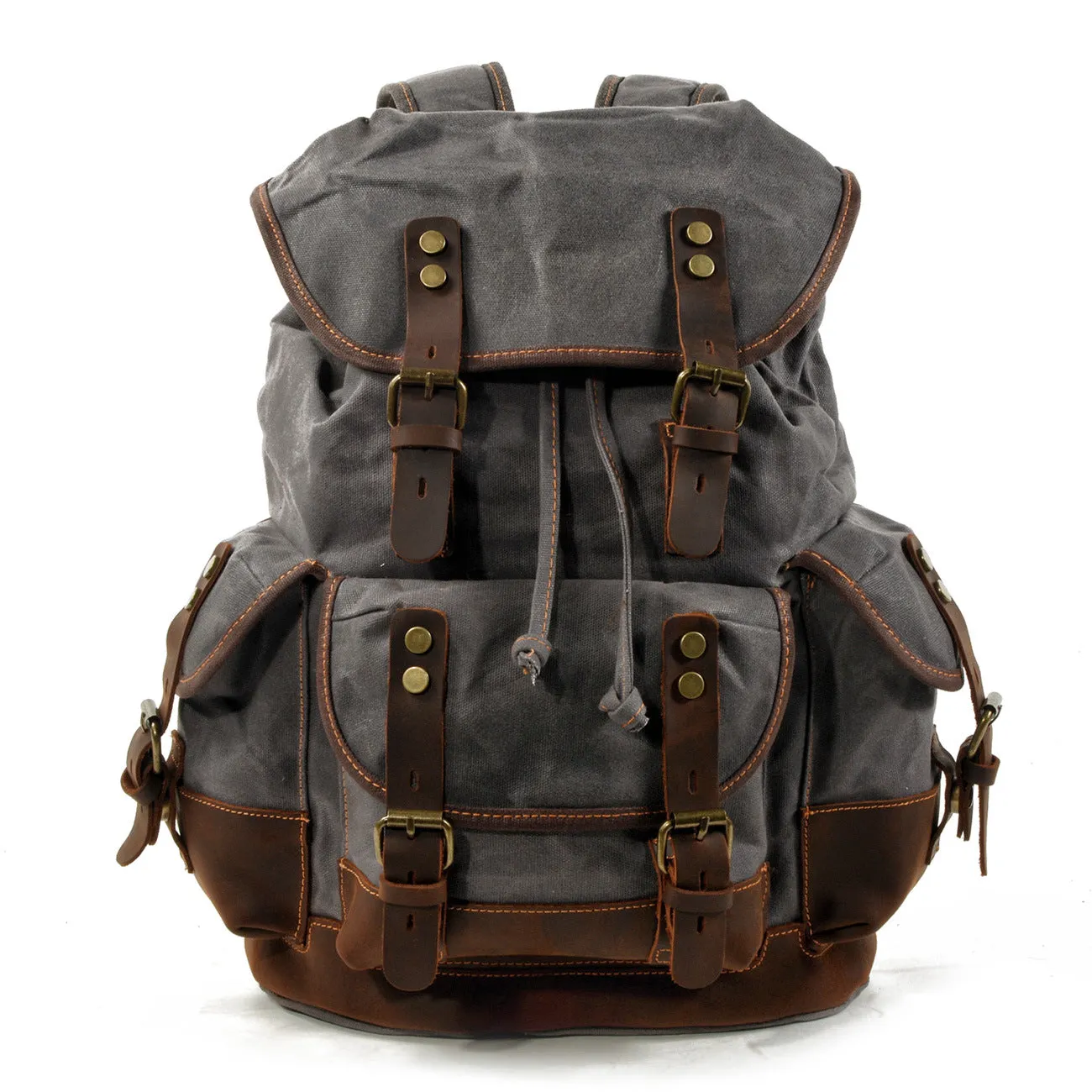 Large Capacity Canvas Stitching Leather Hiking Backpacks