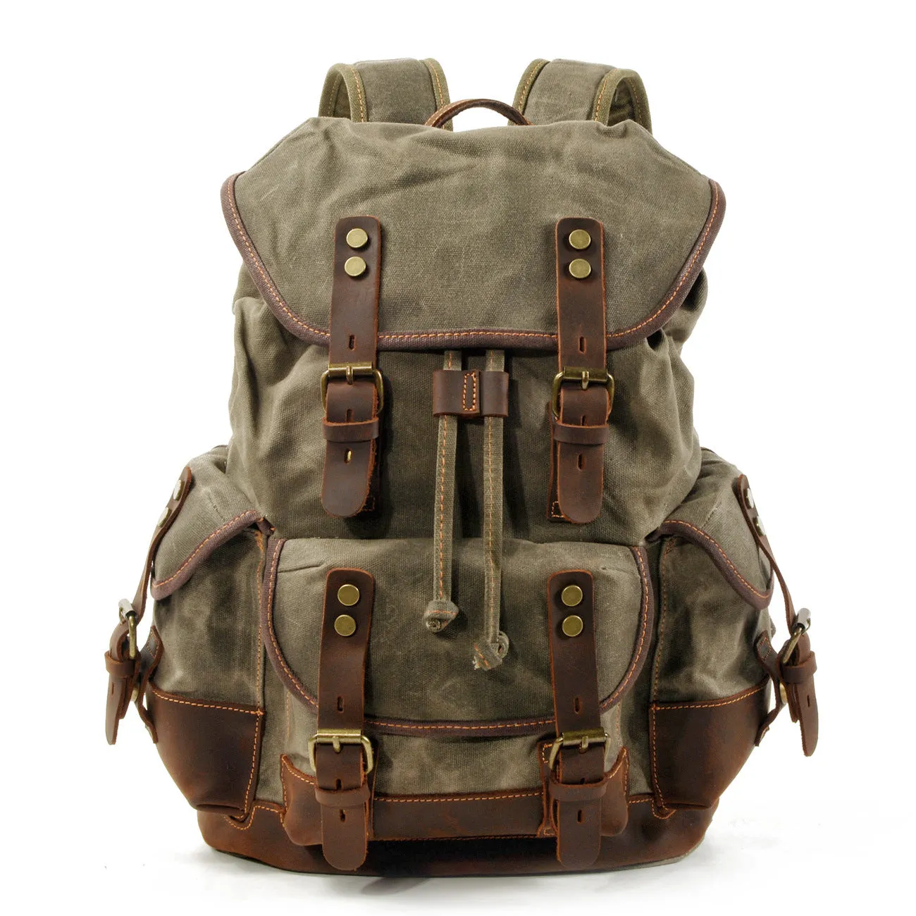 Large Capacity Canvas Stitching Leather Hiking Backpacks