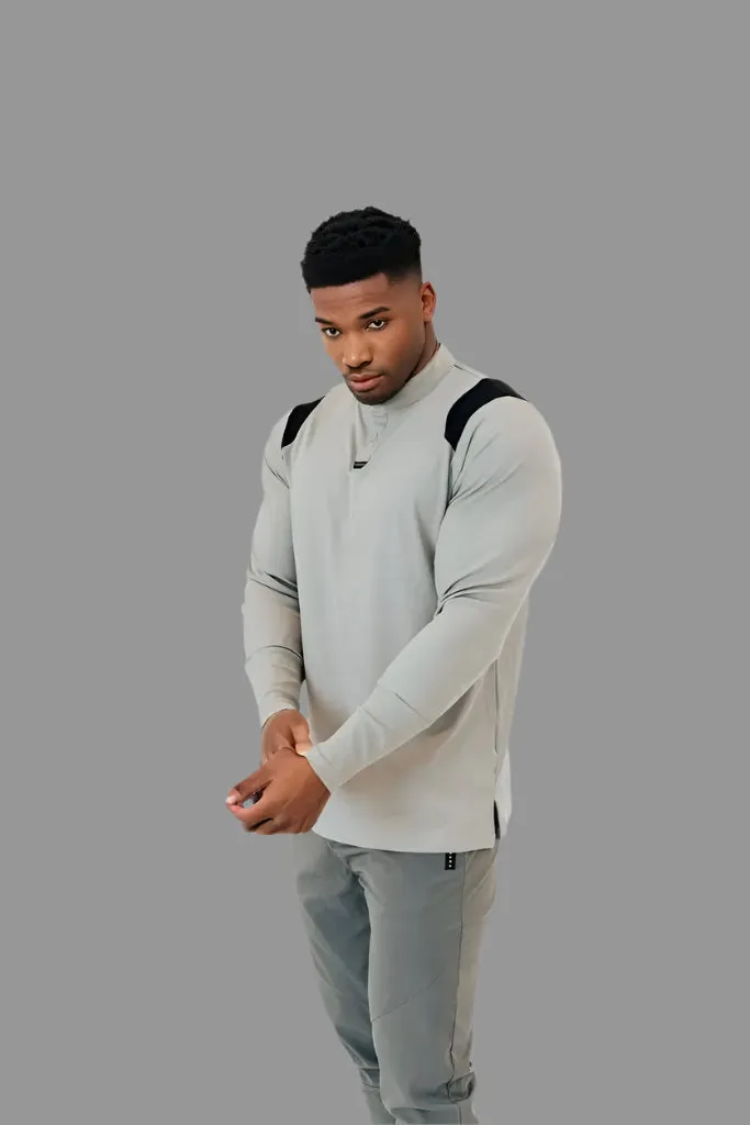 Men’s Ace Long Sleeve Golf Shirt - Ghost Grey/Black