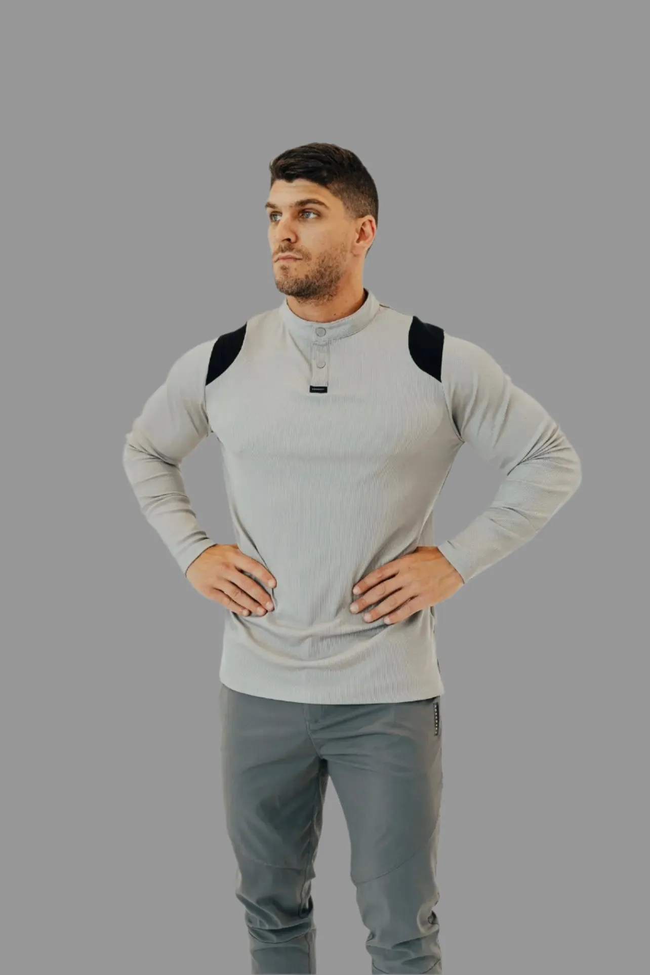 Men’s Ace Long Sleeve Golf Shirt - Ghost Grey/Black
