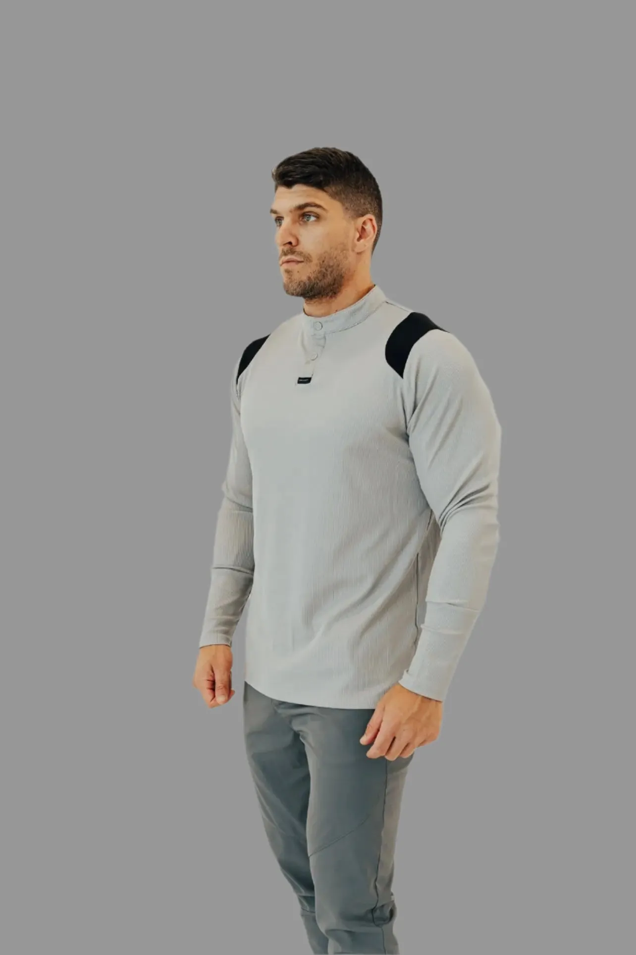 Men’s Ace Long Sleeve Golf Shirt - Ghost Grey/Black