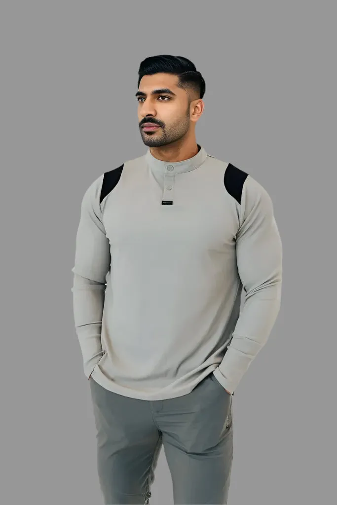 Men’s Ace Long Sleeve Golf Shirt - Ghost Grey/Black