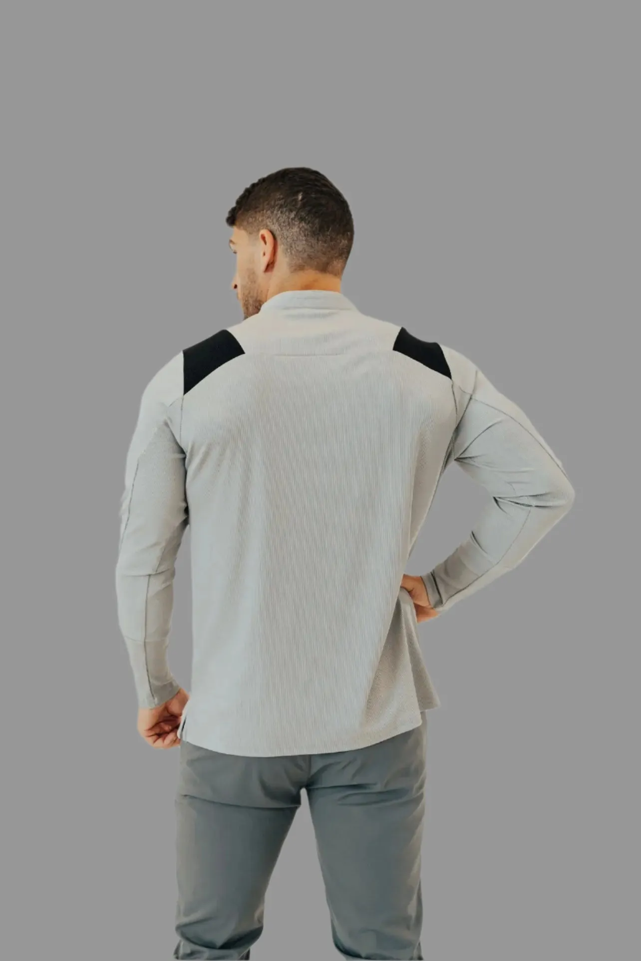 Men’s Ace Long Sleeve Golf Shirt - Ghost Grey/Black