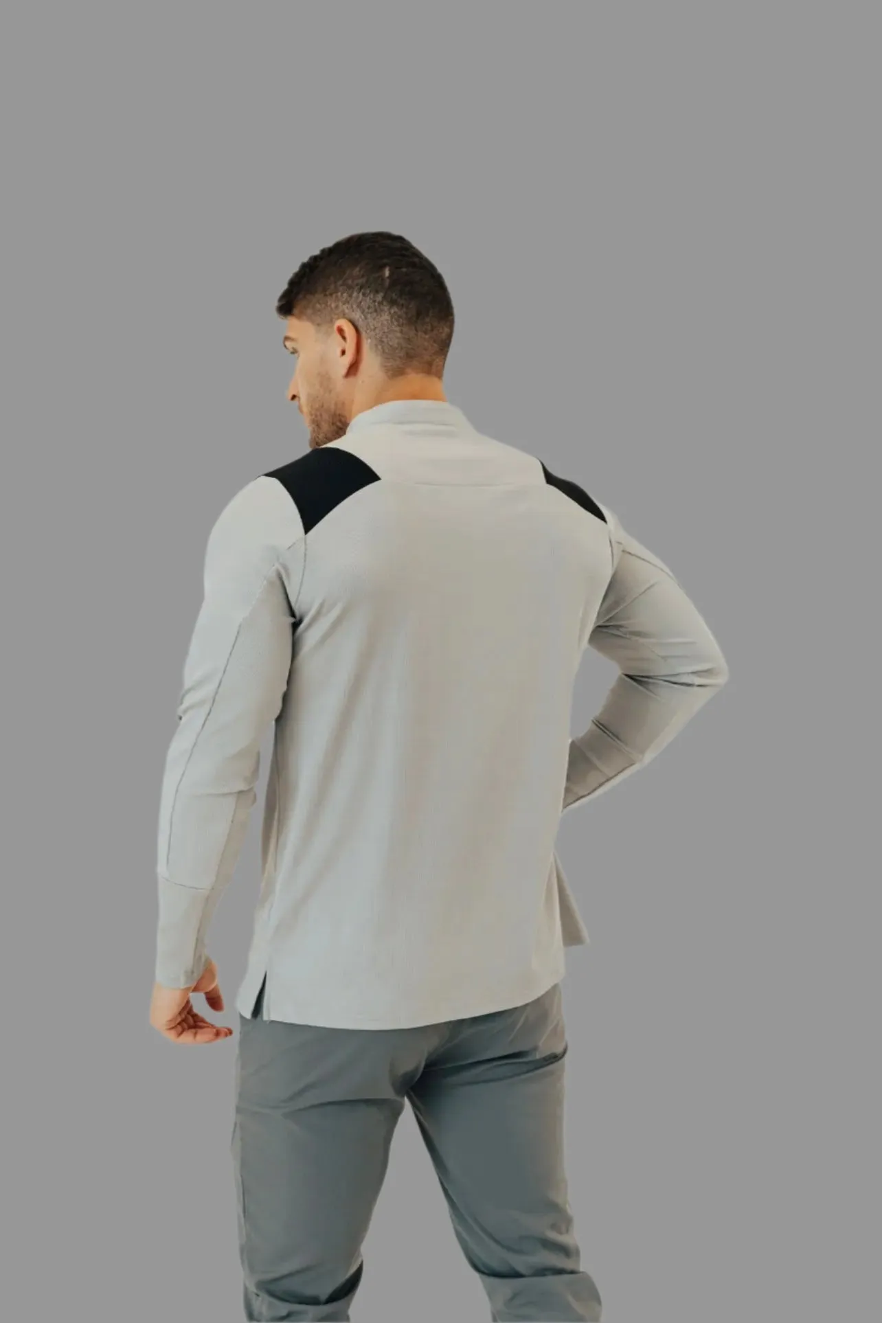 Men’s Ace Long Sleeve Golf Shirt - Ghost Grey/Black