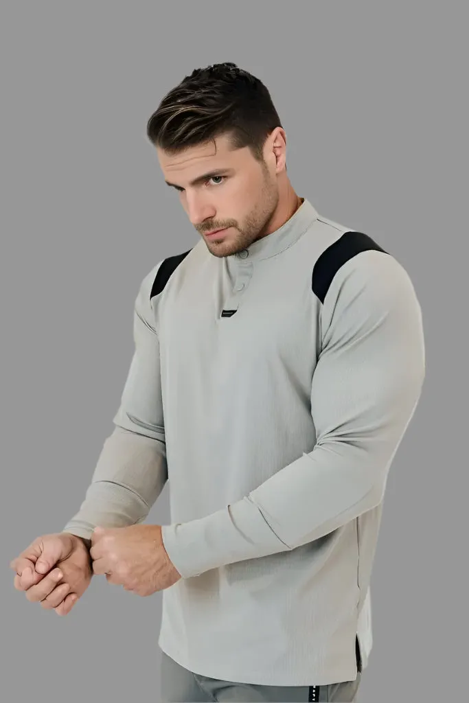 Men’s Ace Long Sleeve Golf Shirt - Ghost Grey/Black