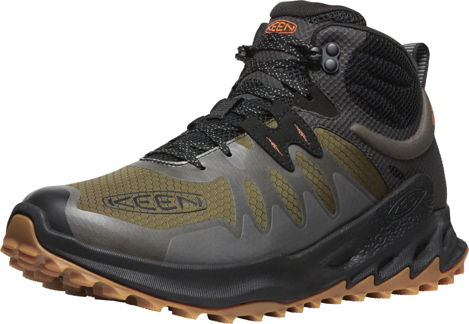 Men's Keen Zionic Mid Dark Olive/Scarlet Ibis Waterproof Hiking Soft Toe Boots