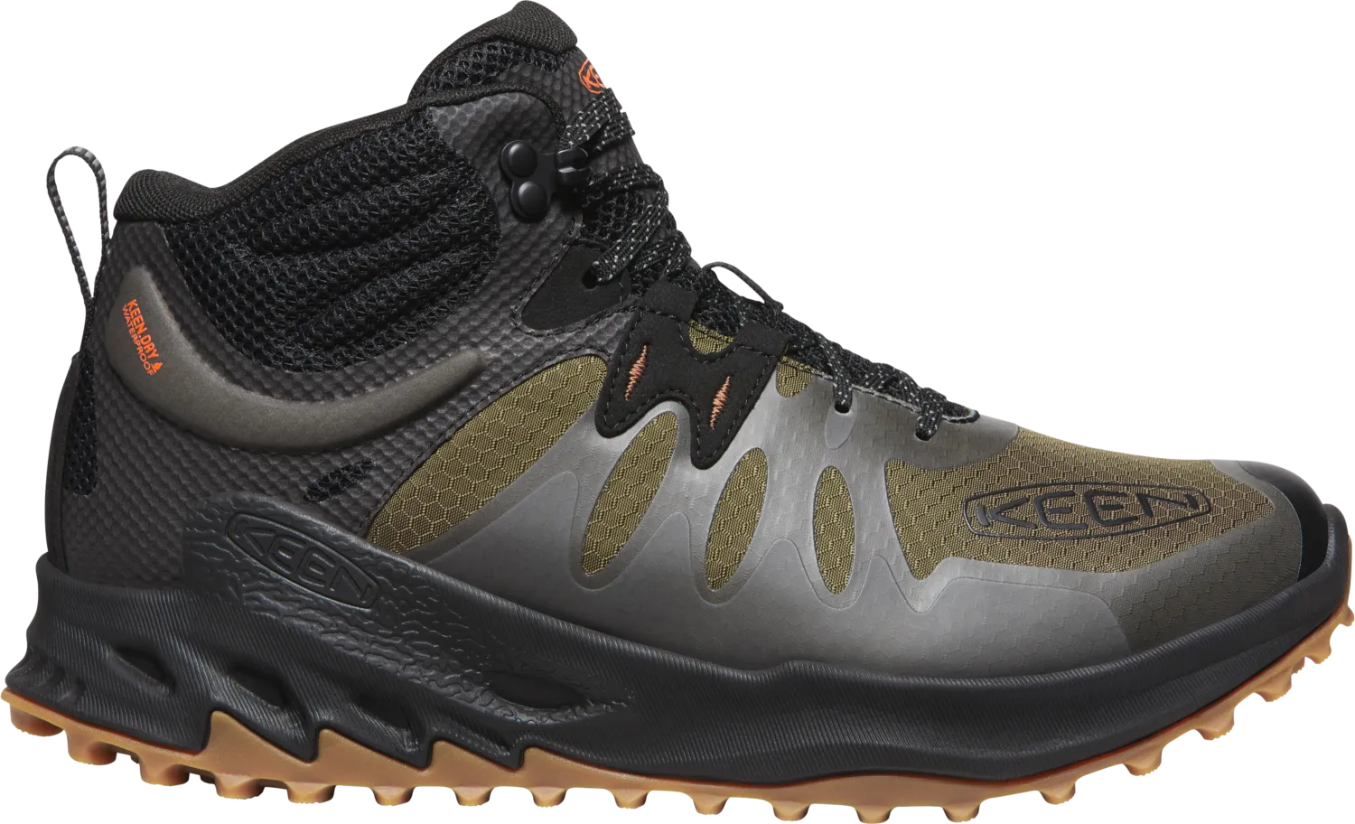 Men's Keen Zionic Mid Dark Olive/Scarlet Ibis Waterproof Hiking Soft Toe Boots