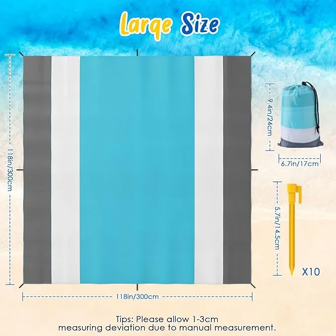 MoKo Sandproof Beach Blanket, Extra Large Beach Mat for Adults with 10 Stakes, Quick Drying Picnic Mat for Beach Travel Camping Hiking