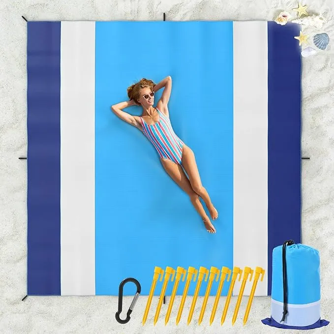 MoKo Sandproof Beach Blanket, Extra Large Beach Mat for Adults with 10 Stakes, Quick Drying Picnic Mat for Beach Travel Camping Hiking