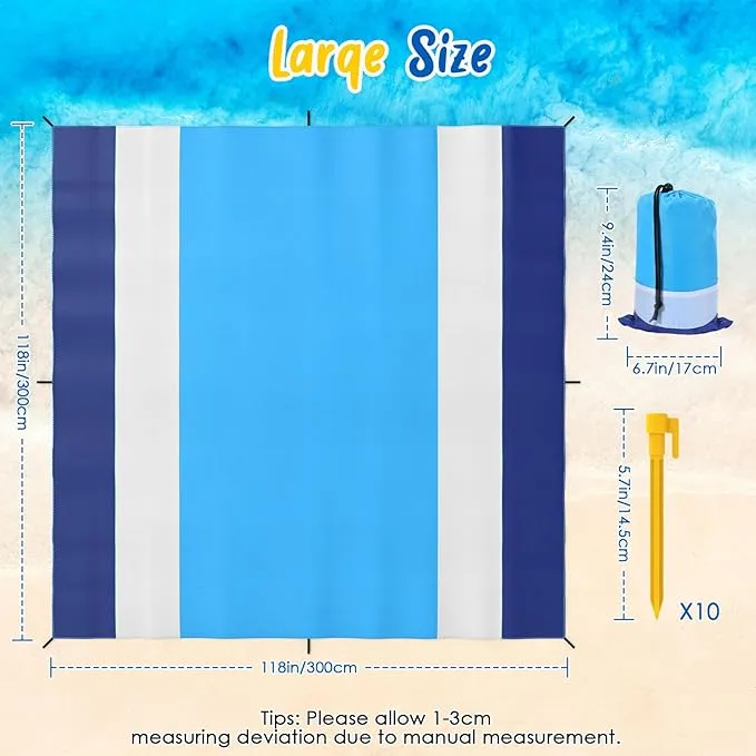 MoKo Sandproof Beach Blanket, Extra Large Beach Mat for Adults with 10 Stakes, Quick Drying Picnic Mat for Beach Travel Camping Hiking