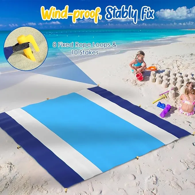 MoKo Sandproof Beach Blanket, Extra Large Beach Mat for Adults with 10 Stakes, Quick Drying Picnic Mat for Beach Travel Camping Hiking