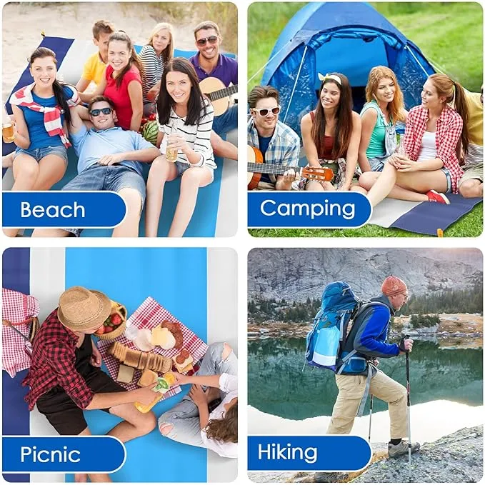 MoKo Sandproof Beach Blanket, Extra Large Beach Mat for Adults with 10 Stakes, Quick Drying Picnic Mat for Beach Travel Camping Hiking