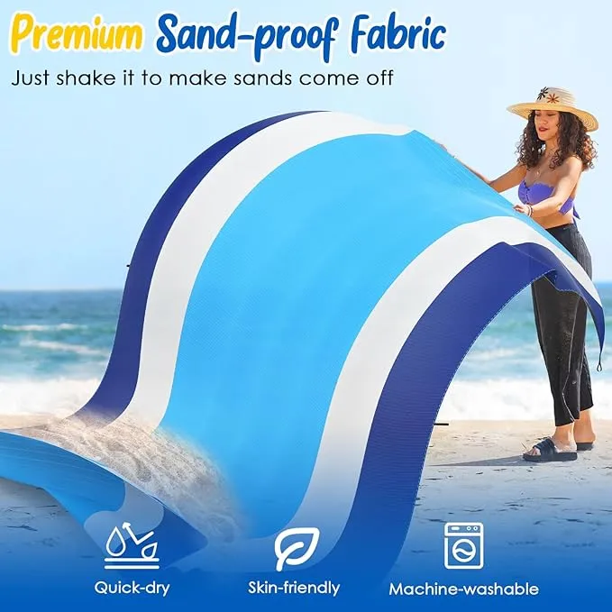 MoKo Sandproof Beach Blanket, Extra Large Beach Mat for Adults with 10 Stakes, Quick Drying Picnic Mat for Beach Travel Camping Hiking