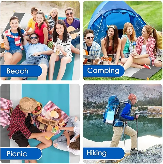 MoKo Sandproof Beach Blanket, Extra Large Beach Mat for Adults with 10 Stakes, Quick Drying Picnic Mat for Beach Travel Camping Hiking
