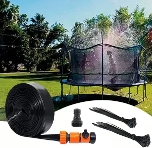 New 26.2ft Trampoline Sprinkler for Kids, Summer Fun Outdoor Water Sprinkler Trampoline Accessories, Backyard Water Park Sprinkler Multifunctional Water Spray System