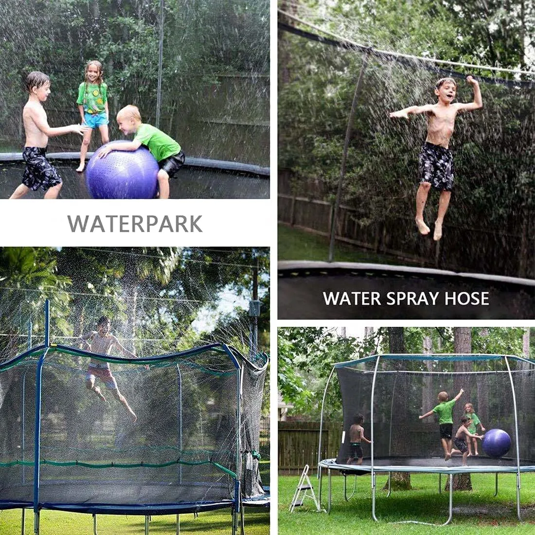 New 26.2ft Trampoline Sprinkler for Kids, Summer Fun Outdoor Water Sprinkler Trampoline Accessories, Backyard Water Park Sprinkler Multifunctional Water Spray System