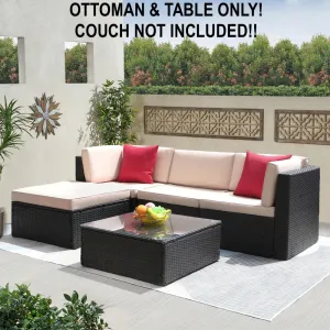 New in box! Furniwell All weather Outdoor Rattan Coffee Table with glass & Ottoman with Cushion! Retails $299 