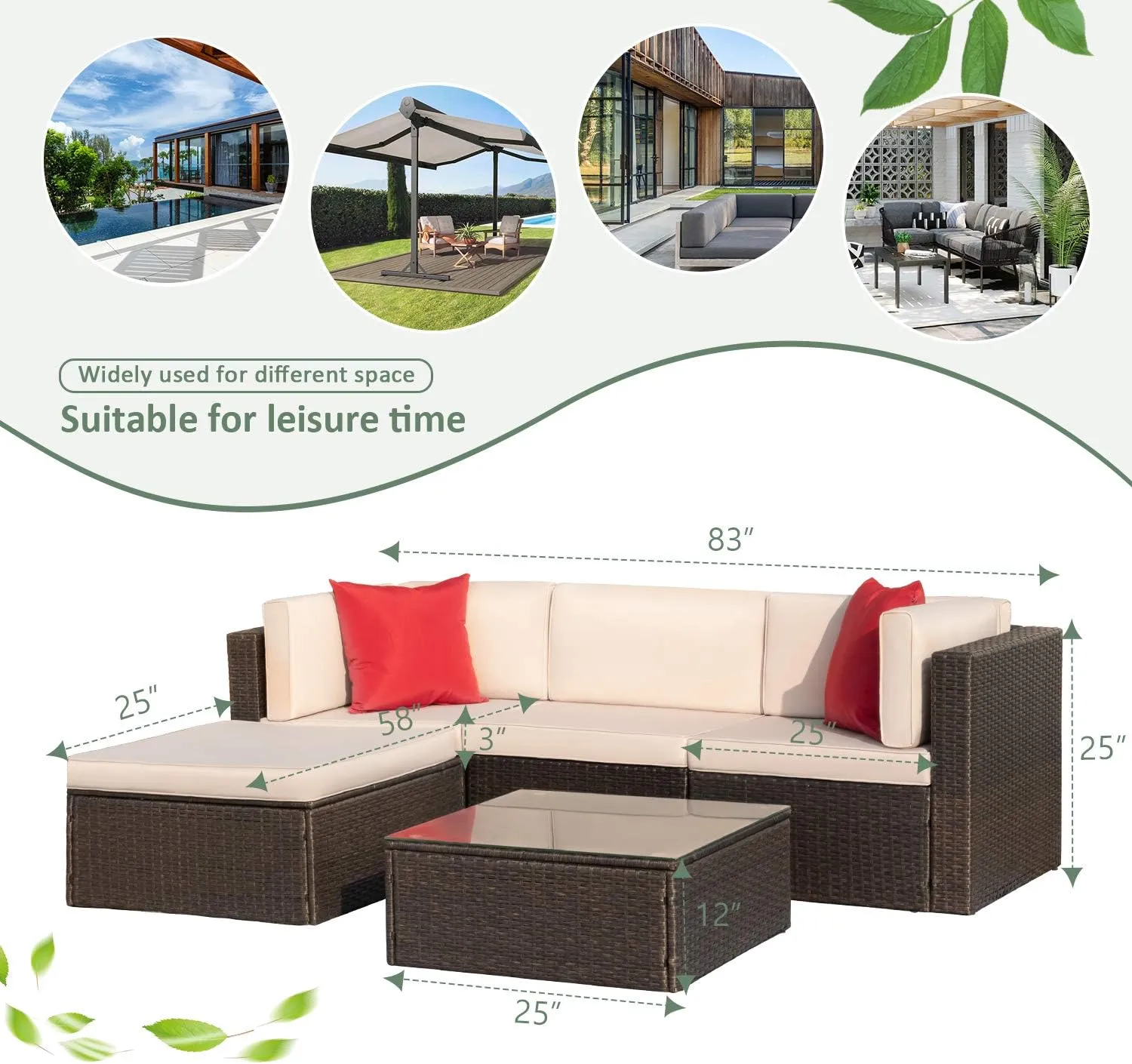 New in box! Furniwell All weather Outdoor Rattan Coffee Table with glass & Ottoman with Cushion! Retails $299 