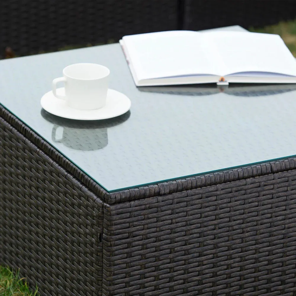New in box! Furniwell All weather Outdoor Rattan Coffee Table with glass & Ottoman with Cushion! Retails $299 