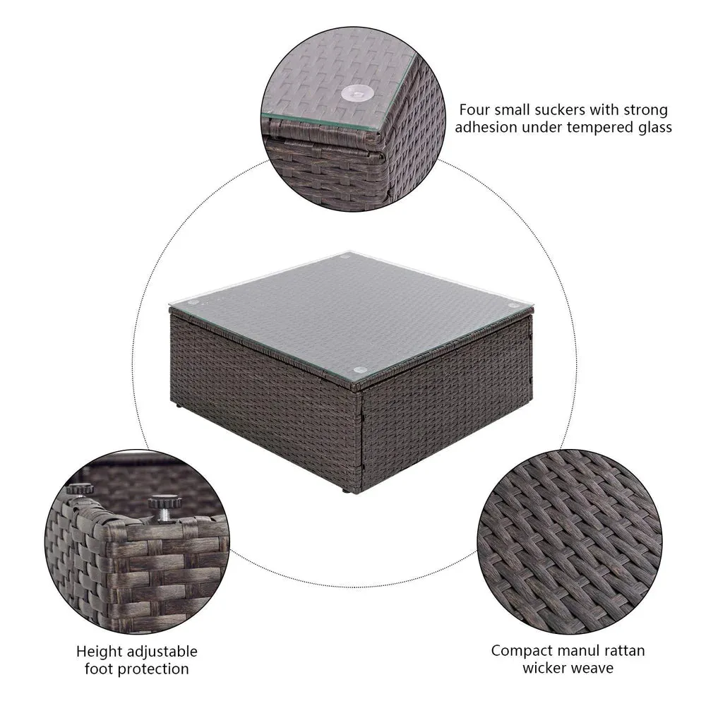 New in box! Furniwell All weather Outdoor Rattan Coffee Table with glass & Ottoman with Cushion! Retails $299 