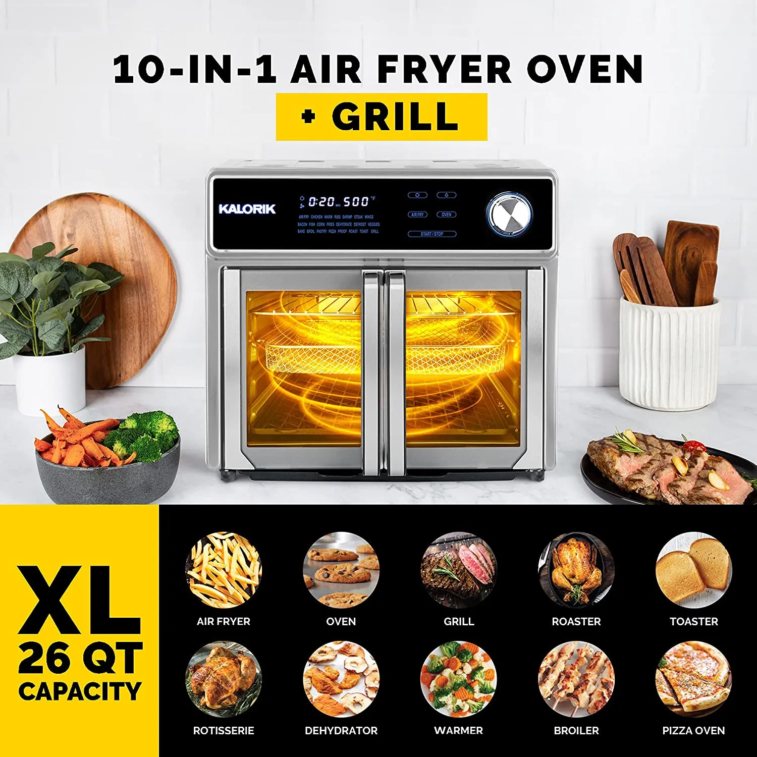 New in box! Kalorik 26-Quart Digital Maxx Air Fryer 10 in 1 Oven Grill with accessories & book! Retails $373 w/tax!