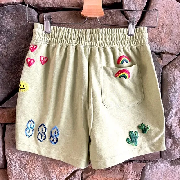 New🌟Urban Outfitters Coney Island Picnic Doodle Knit Hippie Shorts Green