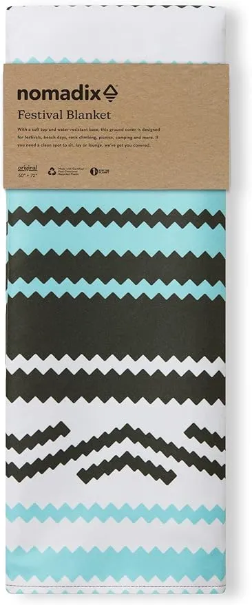Nomadix Festival Blanket - Perfect for Picnics, Camping, & Lawn Seating - Plush Top & Water Resistant Base - Made with Post Consumer Recycled Materials - Agua Blue - 60x70 in