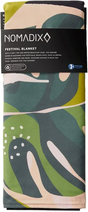 Nomadix Festival Blanket - Perfect for Picnics, Camping, & Lawn Seating - Plush Top & Water Resistant Base - Made with Post Consumer Recycled Materials - Monstera Green Pink - 60x70
