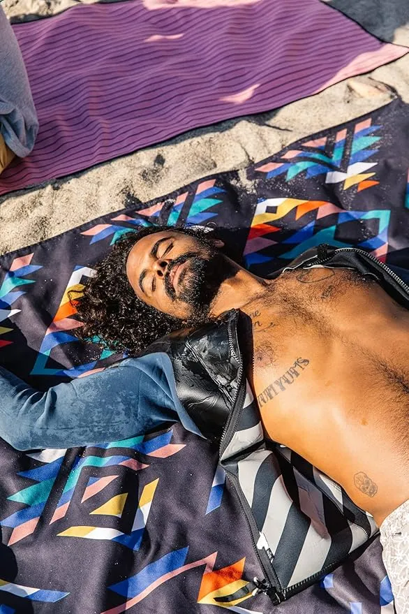 Nomadix Festival Blanket - Perfect for Picnics, Camping, & Lawn Seating - Plush Top & Water Resistant Base - Made with Post Consumer Recycled Materials - Stripes Retro - 60x70