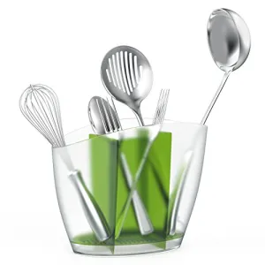 Nuovoware Kitchen Utensil Holder, Flatware Caddy Plastic Utensil Container Cutlery Organizer 3 Divided Drying Set with Fine Mesh for Kitchen Countertop - Green