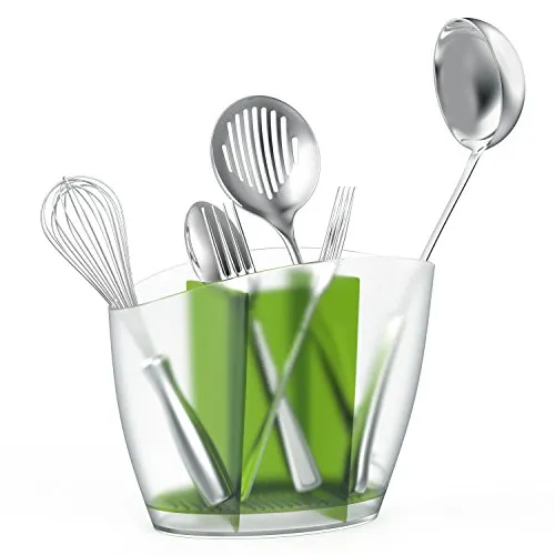 Nuovoware Kitchen Utensil Holder, Flatware Caddy Plastic Utensil Container Cutlery Organizer 3 Divided Drying Set with Fine Mesh for Kitchen Countertop - Green