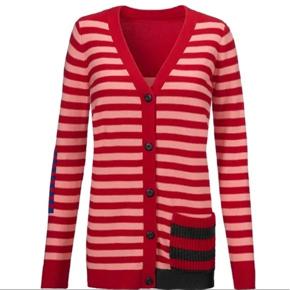 NWT CAbi 5446 Red Striped Picnic Stripe Button Down Cardigan
