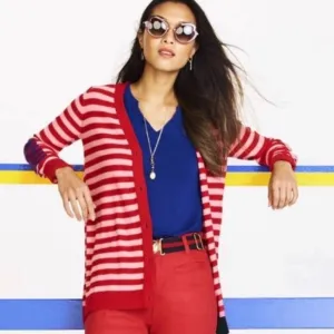 NWT CAbi 5446 Red Striped Picnic Stripe Button Down Cardigan