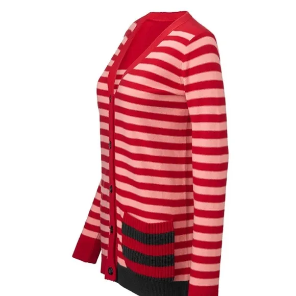 NWT CAbi 5446 Red Striped Picnic Stripe Button Down Cardigan