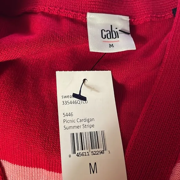 NWT CAbi 5446 Red Striped Picnic Stripe Button Down Cardigan