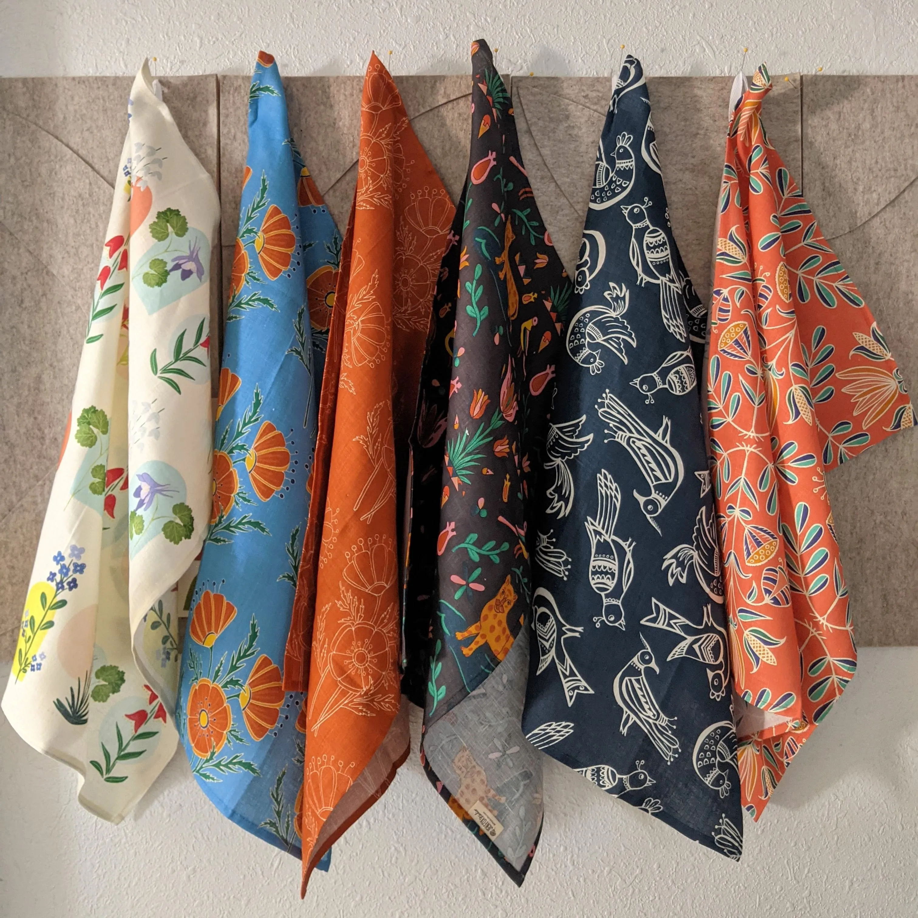 Orange Linework Poppies Tea Towel