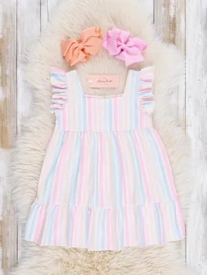 Pastel Striped Flutter Sleeve Dress - KIDS