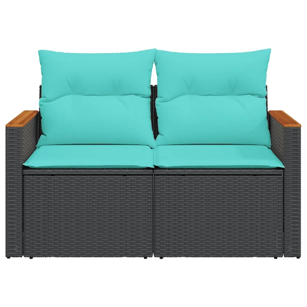 Patio Sofa with Cushions 2-Seater Black Poly Rattan
