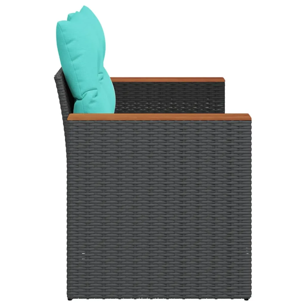 Patio Sofa with Cushions 2-Seater Black Poly Rattan