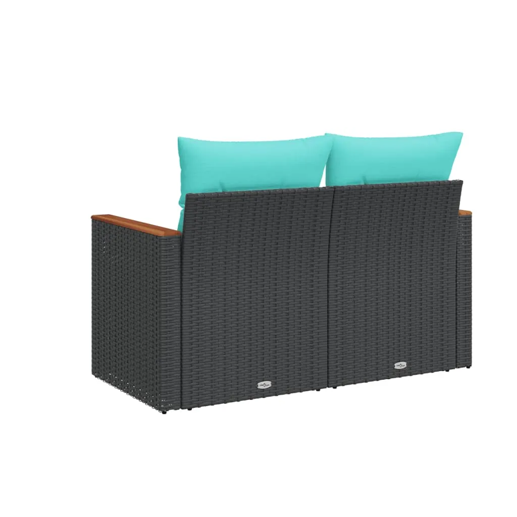 Patio Sofa with Cushions 2-Seater Black Poly Rattan