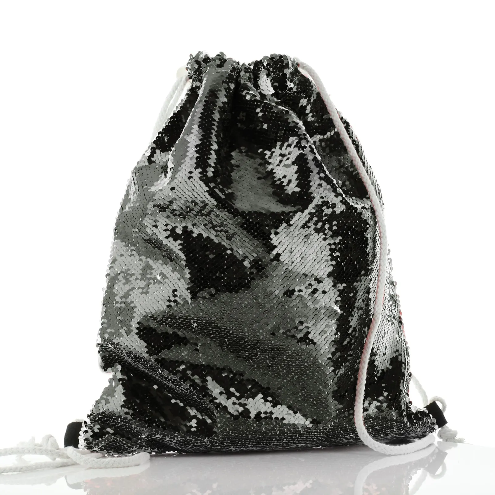 Personalised Sequin Drawstring Backpack with Alpacas Multicolour Baubles and Cute Text