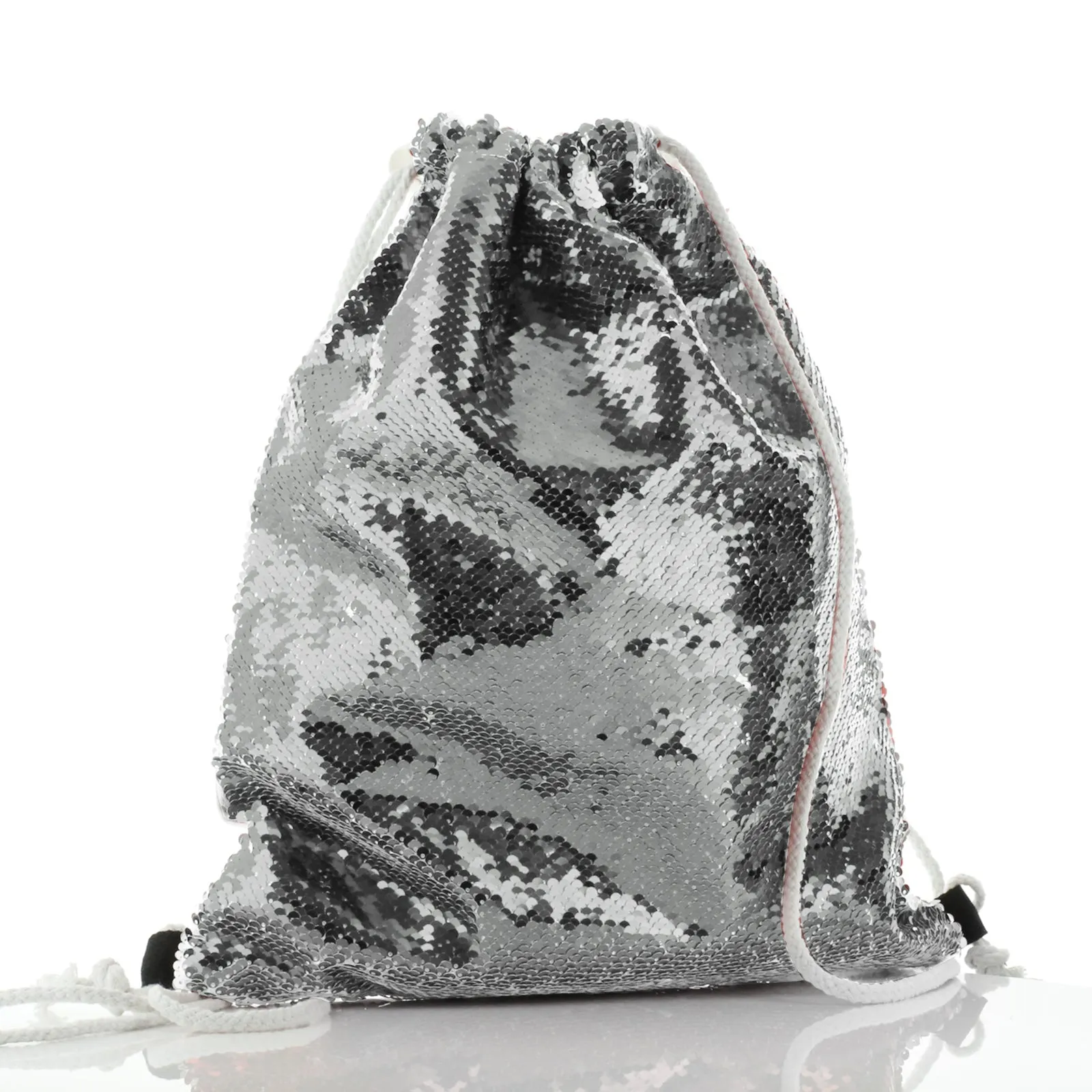 Personalised Sequin Drawstring Backpack with Alpacas Multicolour Baubles and Cute Text
