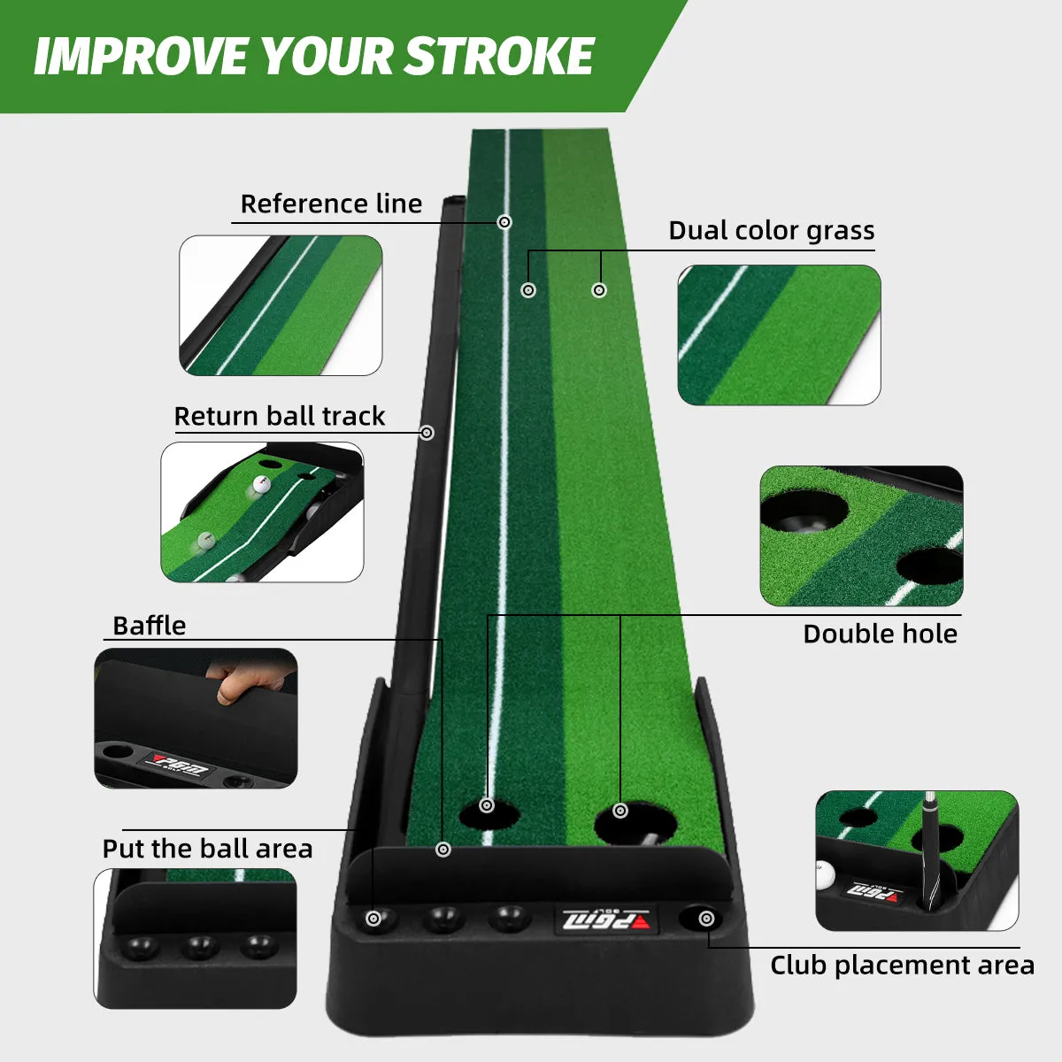 PGM TL004-46 mini golf putting mat trainer automatic ball return practice with a golf putter