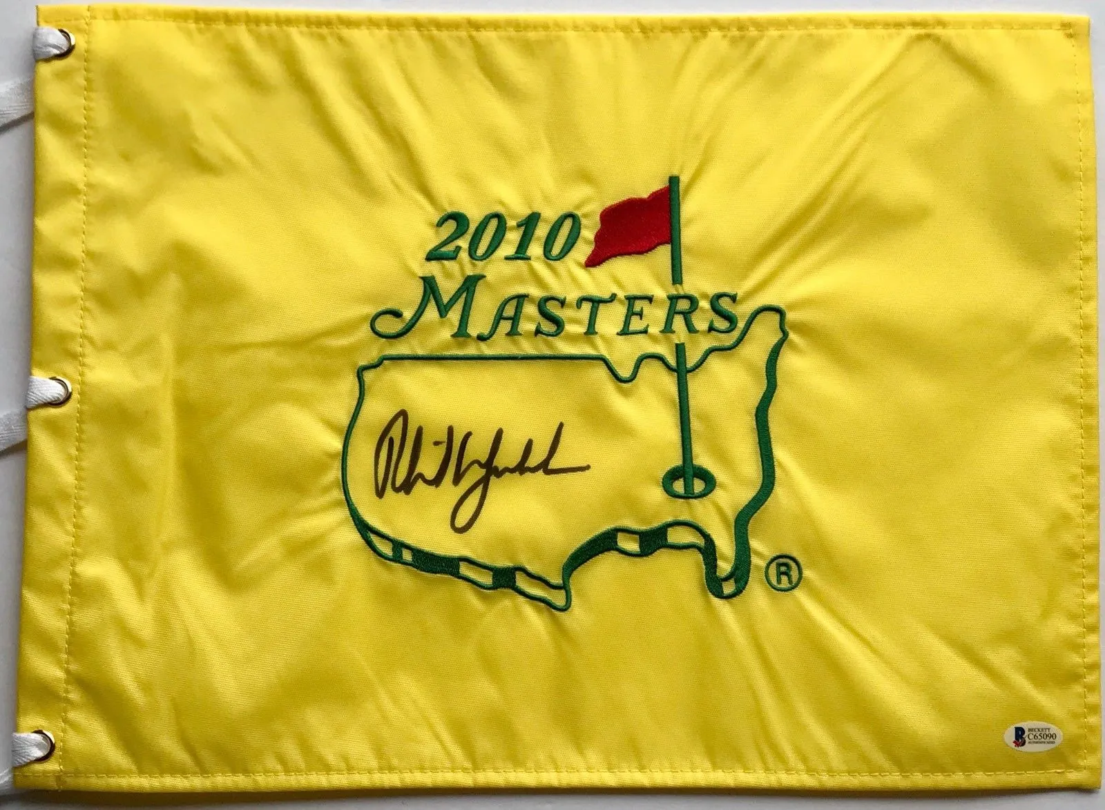 Phil Mickelson Signed Autographed 2010 Masters Golf Pin Flag (Beckett COA)