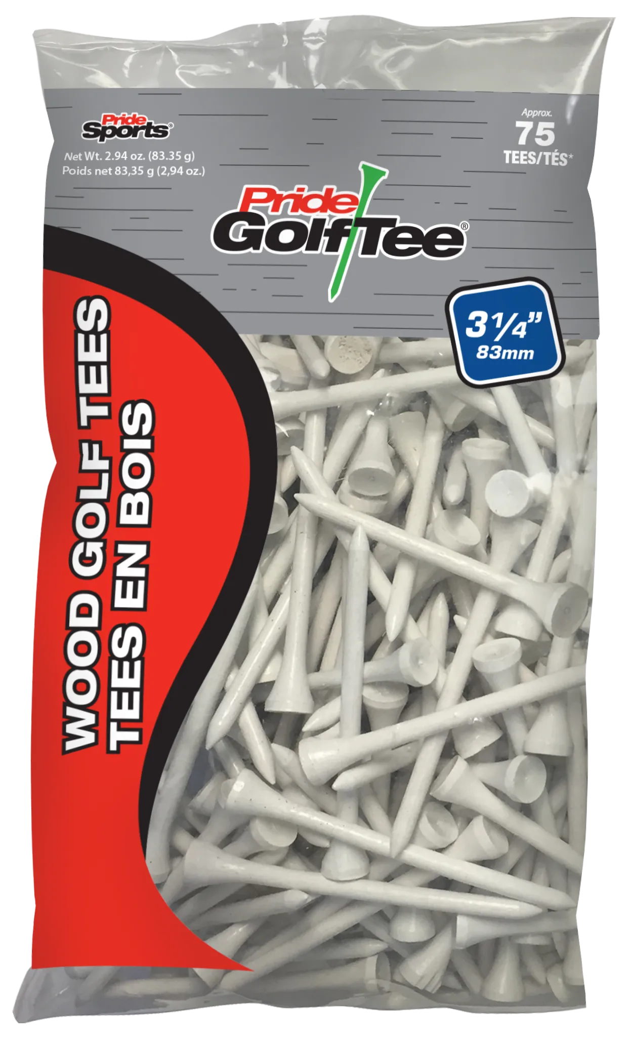 Pride Deluxe Wood Golf Tees 3-1/4" - Retail Bags